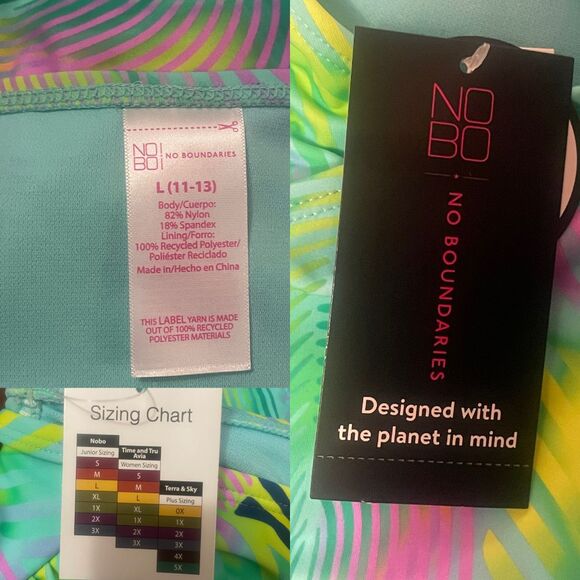 Bikini 2 Pc Swimsuit Jr L 11-13 Side-Ties w/ Beads Teal Multicolor No Boundaries - Picture 6 of 6